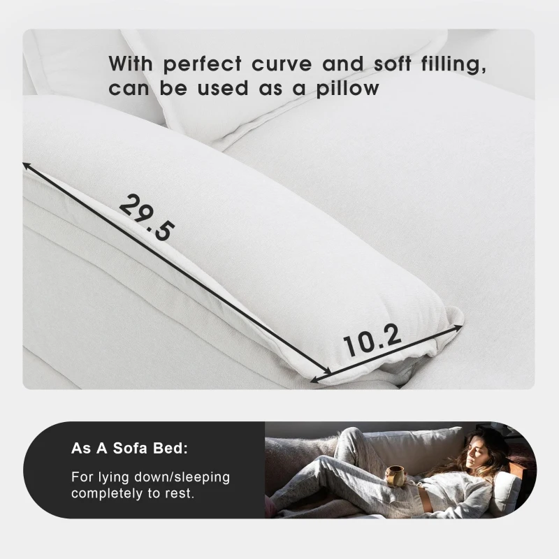 Modern U-Shaped 6-Seat Sectional Sofa with Chaise Lounge, Upholstered Sleeper Couch with Waist Pillows, 110″ L x 55″ W x 33″ H, White