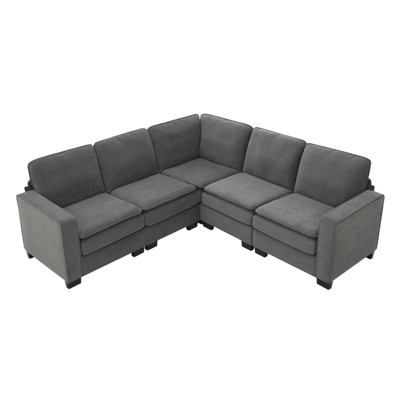 89" L-Shaped Upholstered Indoor Furniture with Double Cushions, 5-Seat Cloud Corner Couch for Living Room, 89″ L x 89″ W x 34″ H, Gray