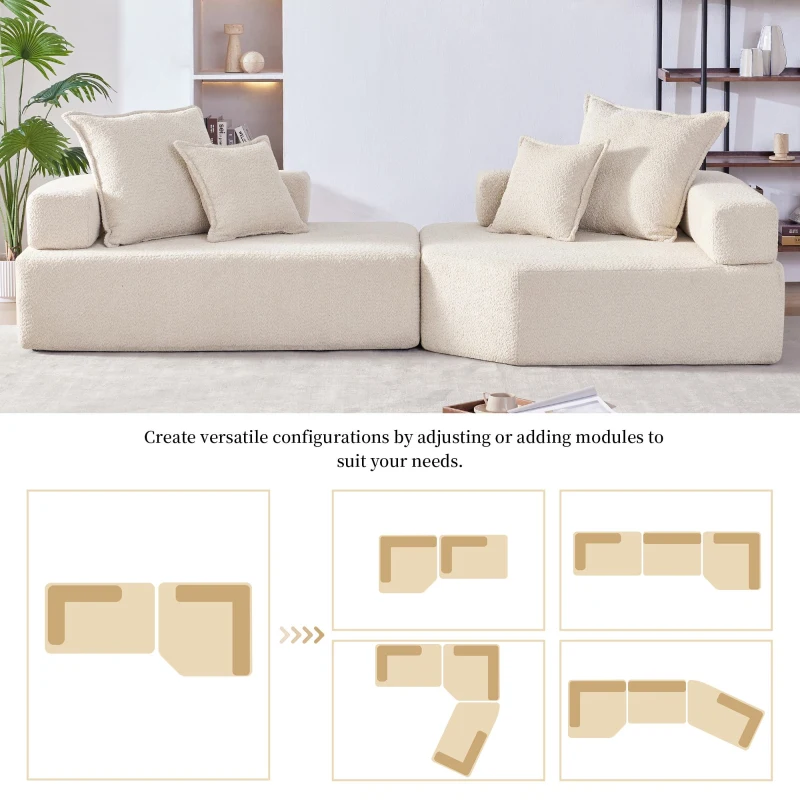 Oversized Modular Sectional Sofa with 2-Piece Free Combination, Spacious Sofa Bed for Living Room, 103.5" L x 47.5" W x 24.5" H, Beige