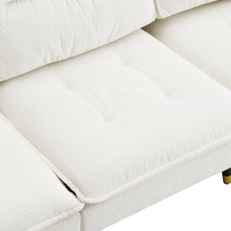 106" L-Shaped Convertible Tufted Sectional Sofa with 4-Seat, Adjustable Legs, Movable Ottoman for Living Room, 106″ L x 66.5″ W x 34″ H, White