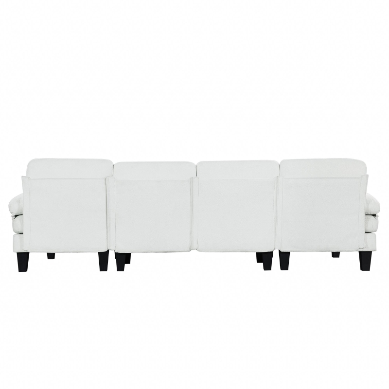 112" Granular Velvet U-Shaped Sofa with Double Chaise, 6-Seat Sofa Bed, Indoor Furniture for Living Room, 112″ L x 56″ W x 35″ H, Beige