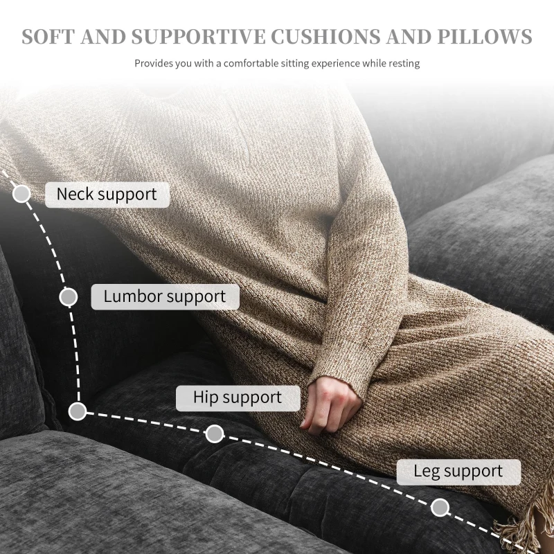 118" x 55" Modern L-Shaped Chenille Cloud Sofa with Double Seat Cushions and Chaise Lounge, 5-Seat Couch for Living Room, Gray