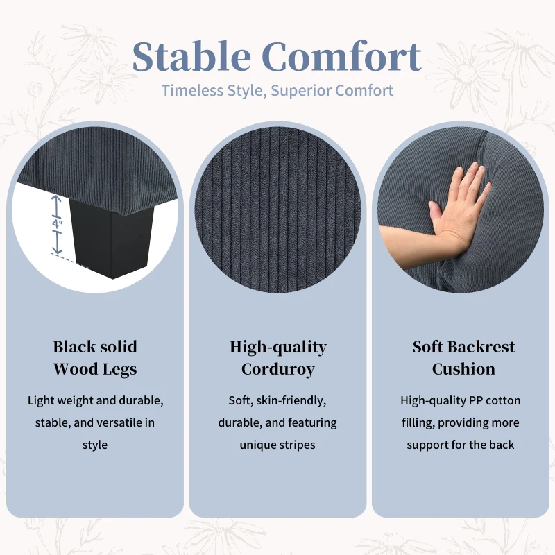 Wide Seat Corduroy Modular Sectional Sofa Bed, Couch Set with Armrest Pillow, 6 Seat Free Combination Sofa, 73" L x 65" W x 34" H, Gray