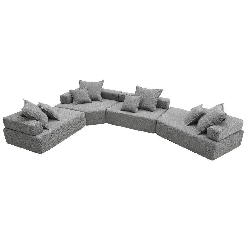 156" Oversized Modular U-Shaped Sectional Sofa with 4 Pieces Free Combination, Convertible Sleeper Couch for Living Room, Gray