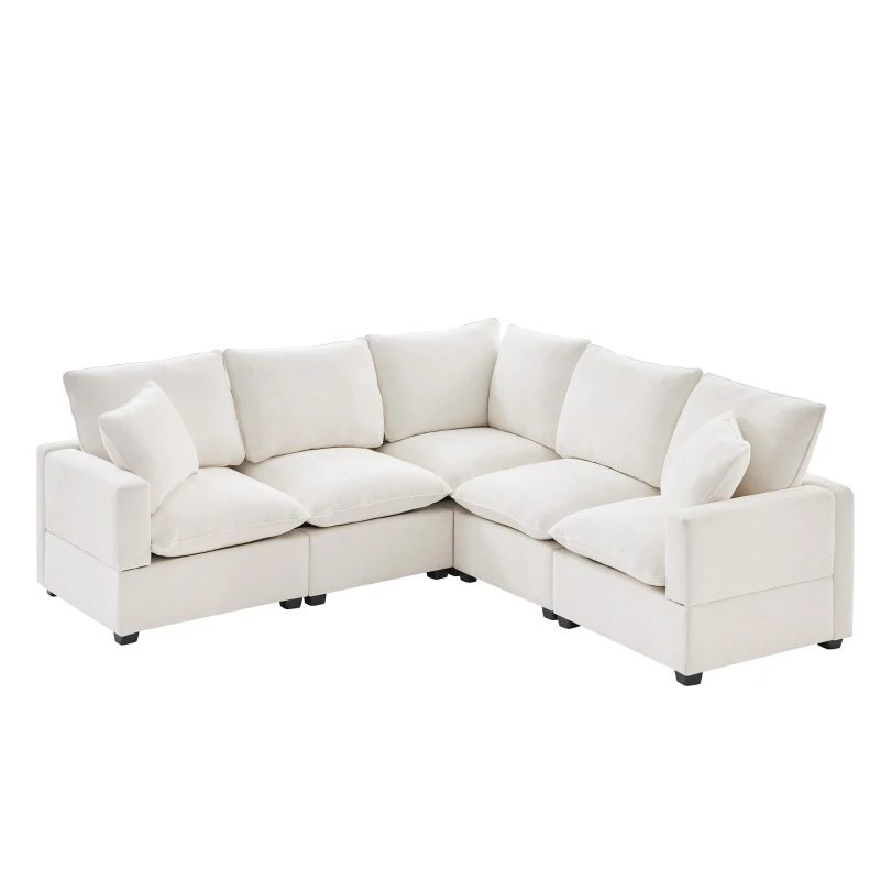 84" x 84" Modern L Shape Modular Sofa with 2 Pillows, 5 Seat Chenille Sectional Couch Set, for Living Room, 84″ L x 84″ W x 37″ H, White