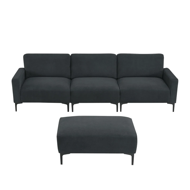 103.5" Modern L-Shaped 4-Seat Velvet Fabric Sectional Sofa Set with Convertible Ottoman, Freely Combinable for Living Room, Dark Grey