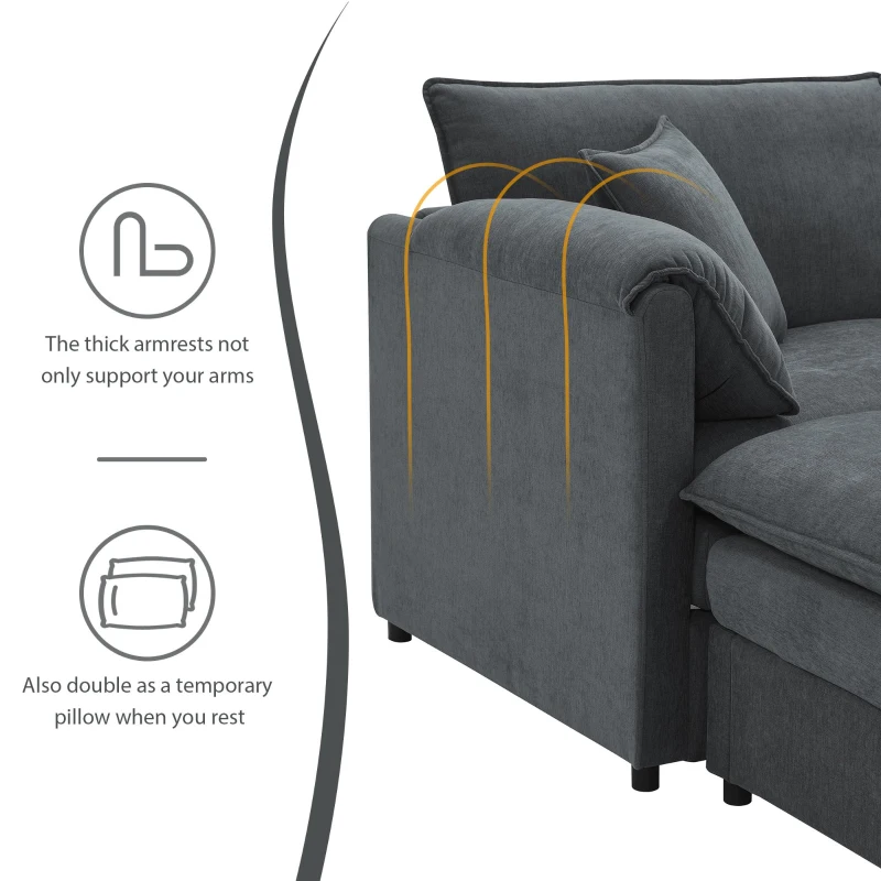 134" Chenille Modular Sectional 6 Seat Sleeper Sofa Bed with Ottomans, Double Cushions, for Living Room, 134″ L x 66″ W x 35″ H, Dark Gray