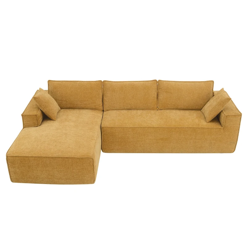 Minimalist Modular Sectional Sofa, Wrinkle-Resistant Chenille, L-Shaped Sleeper, No Assembly Required, 111.5" L x 72" W x 32" H, Yellow