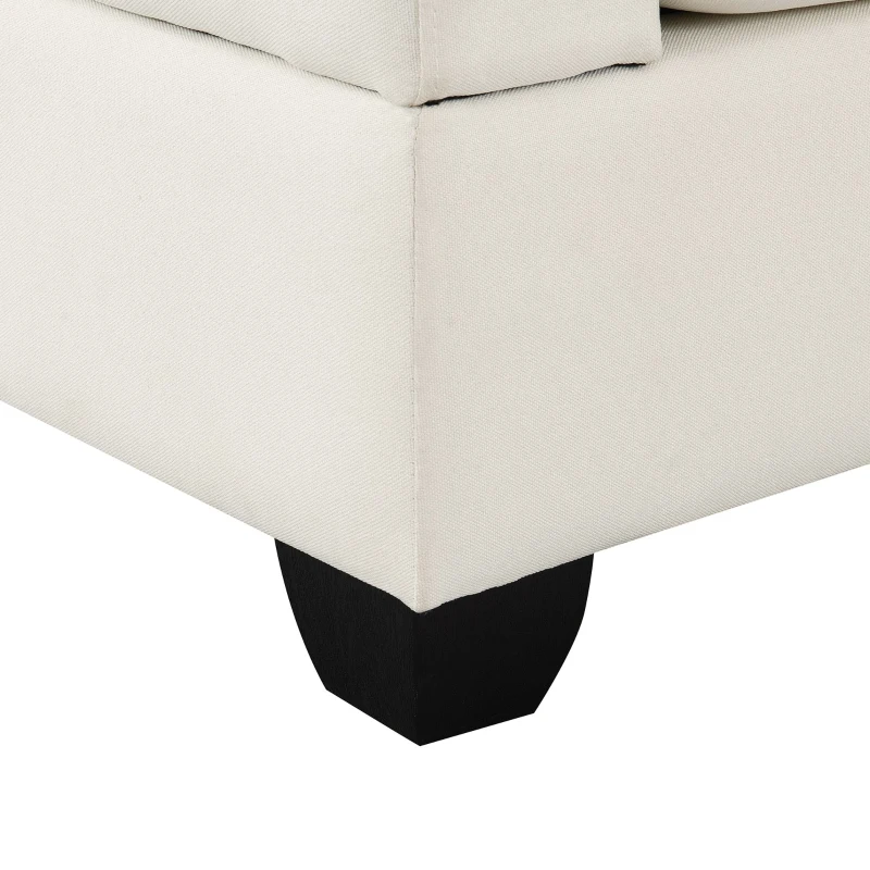 90" Modern L-Shape 5-Seat Sectional Sofa Set with Convertible Ottoman and 2 Pillows, Linen Fabric Couch, 90″ L x 60″ W x 32″ H, Beige