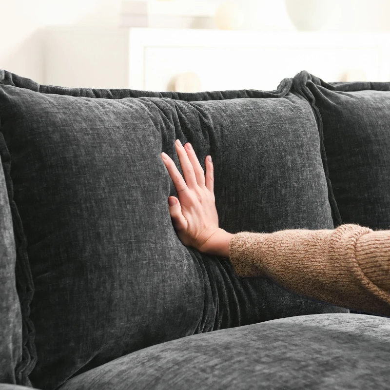 118" x 55" Modern L-Shaped Chenille Cloud Sofa with Double Seat Cushions and Chaise Lounge, 5-Seat Couch for Living Room, Gray