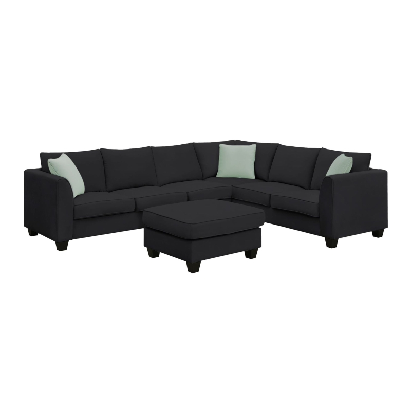 112" x 87" 7-Seater Modular Sofa with Ottoman and 3 Pillows, L-Shaped Fabric Couch Set, Modern Living Room Furniture, Black