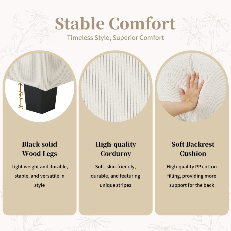 133" x 65" U-Shaped Corduroy Modular Sectional Sofa with Armrest Bags, 6-Seat Freely Combinable Sofa Bed, for Living Room, Beige