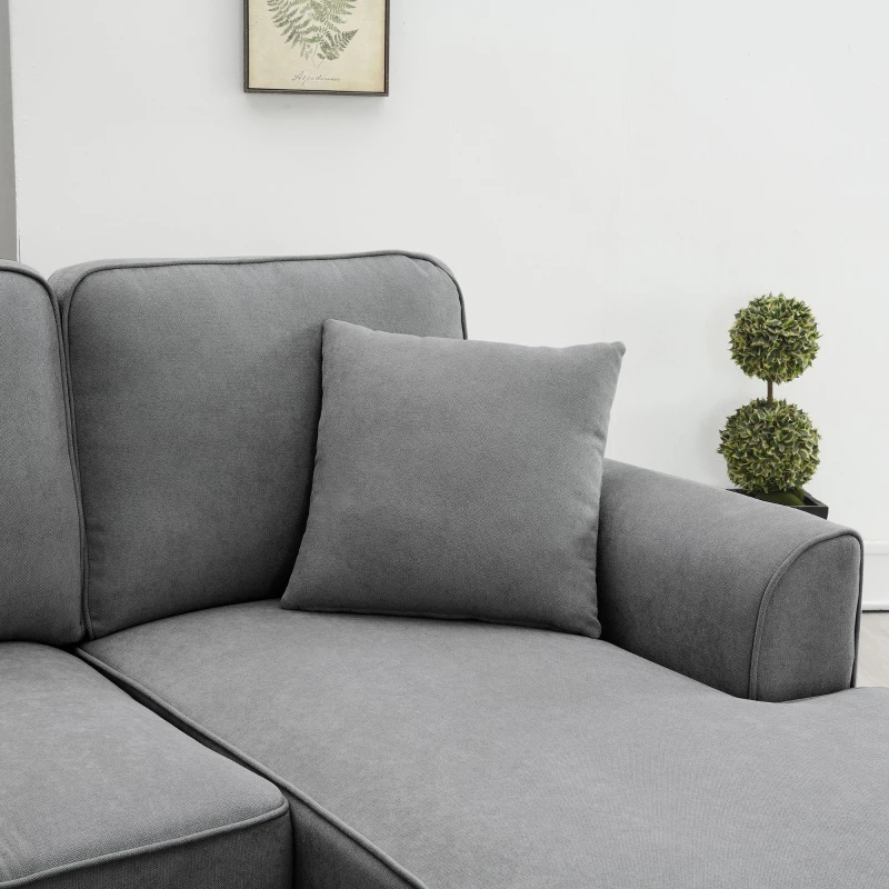 108" Modern U-Shaped 7-Seat Fabric Sectional Sofa Set with 3 Pillows, for Living Room, Apartment, 108″ L x 85.5″ W x 33.5″ H, Dark Grey