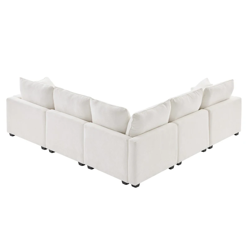 84" x 84" Modern L Shape Modular Sofa with 2 Pillows, 5 Seat Chenille Sectional Couch Set, for Living Room, 84″ L x 84″ W x 37″ H, White