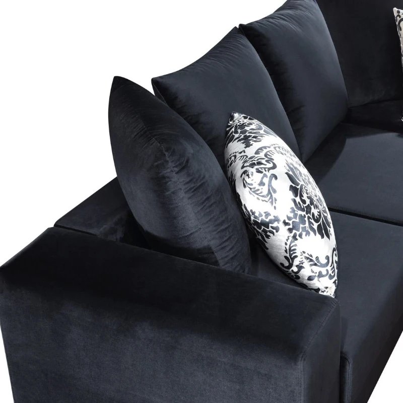110" x 85" Modern U-Shape Velvet Corner Sectional Sofa with Lots of Pillows, Elegant and Functional Indoor Furniture, for Living Room, Black