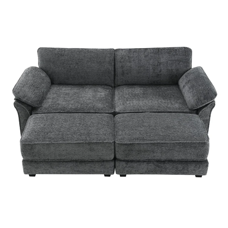 Convertible Sectional Sofa Bed Set with Ottoman, 4-Seat Loveseat for Living Room, Apartment, Office, 81″ L x 55″ W x 32″ H, Gray