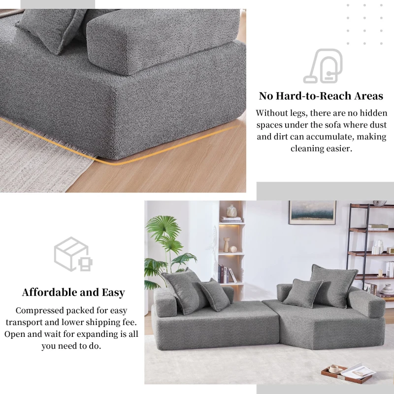 Oversized Modular Sectional Sofa with 2-Piece Free Combination, Spacious Sofa Bed for Living Room, 103.5" L x 47.5" W x 24.5" H, Gray