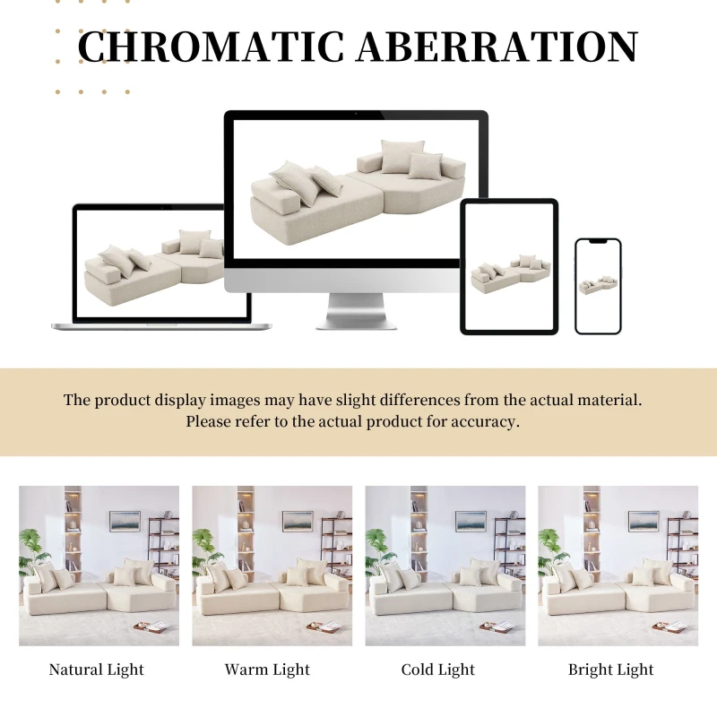 Oversized Modular Sectional Sofa with 2-Piece Free Combination, Spacious Sofa Bed for Living Room, 103.5" L x 47.5" W x 24.5" H, Beige