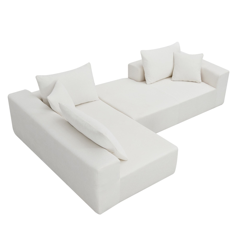 109" x 68" Modern Minimalist Upholstered Sleeper Couch with Square Arms and Pillows, No Assembly Required, Cream