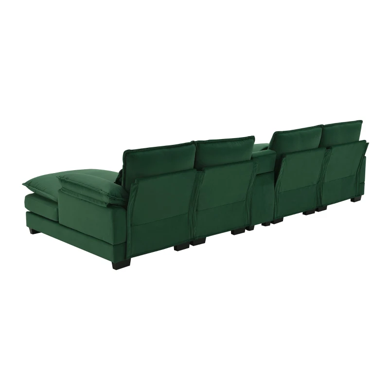 123" Modern U-Shaped 6-Seat Upholstered Sleeper Sofa Set with Console, Cupholders, USB Ports, and Chaise, 123″ L x 55″ W x 33″ H, Green