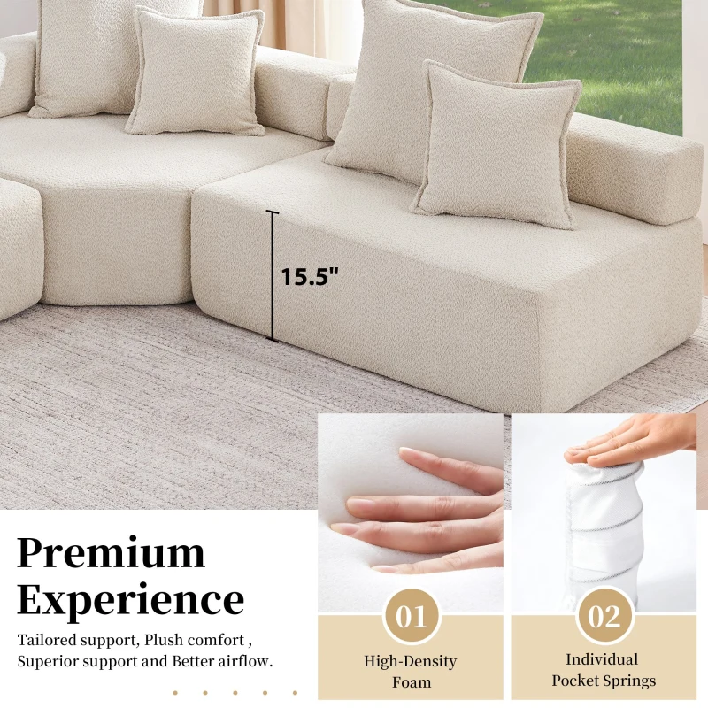 Oversized Modular L Shaped Sectional Sofa with 3-Piece Free Combination, Convertible Couch for Living Room, 103.5" L x 95.5" W x 24.5" H, Beige