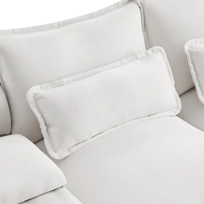 123" Modern U-Shaped 6-Seat Upholstered Sleeper Sofa Set with Console, Cupholders, USB Ports, and Chaise, 123″ L x 55″ W x 33″ H, White