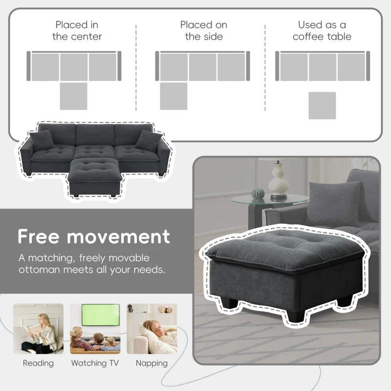 100" Modern L-Shaped Convertible Sectional Sofa with Free Pillows, 4-Seat Sofa for Living Room, 100″ L x 59″ W x 34″ H, Dark Gray