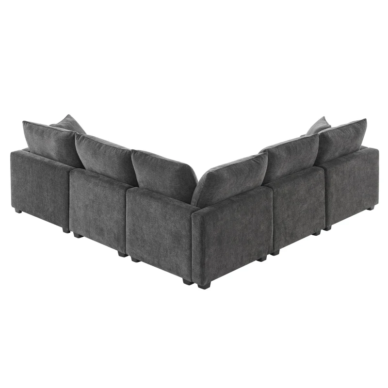 84" x 84" Modern L Shape Modular Sofa with 2 Pillows, 5 Seat Chenille Sectional Couch Set, for Living Room, 84″ L x 84″ W x 37″ H, Black+Gray