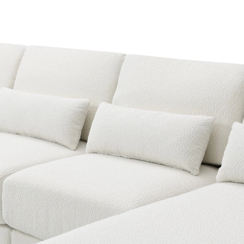 Oversized Deep Seat Sectional Sofa with Reversible Chaise, Loop Yarn Fabric, 5-Seat Couch for Living Room, 120″ L x 61″ W x 33″ H, Cream