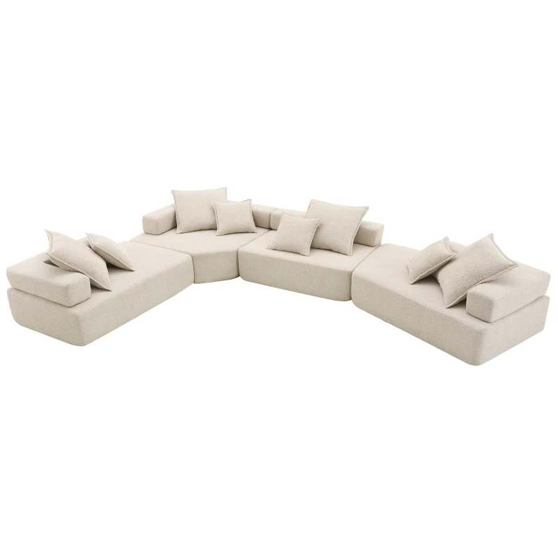 156" Oversized Modular U-Shaped Sectional Sofa with 4 Pieces Free Combination, Convertible Sleeper Couch for Living Room, Beige
