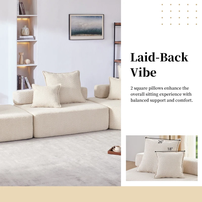 Oversized Modular Sectional Sofa with 3-Piece Free Combination, Convertible Sleeper Couch for Living Room, 151.5" L x 47.5" W x 24.5" H, Beige