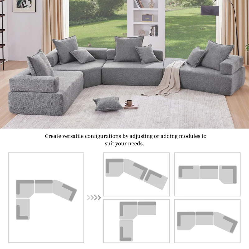 156" Oversized Modular U-Shaped Sectional Sofa with 4 Pieces Free Combination, Convertible Sleeper Couch for Living Room, Gray