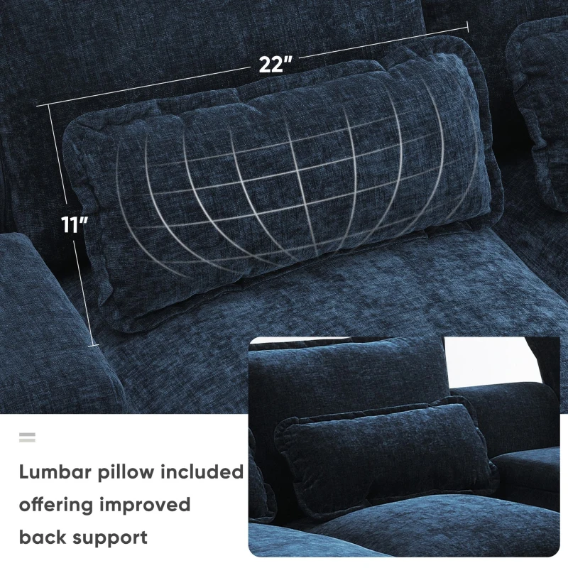 123" Modern U-Shaped 6-Seat Upholstered Sleeper Sofa Set with Console, Cupholders, USB Ports, and Chaise, 123″ L x 55″ W x 33″ H, Blue