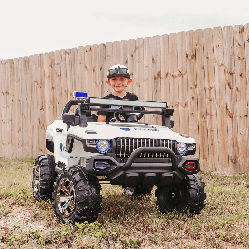 Aosom 53" L 2-Seater 12V Police Car Ride On Truck with Remote Control, Battery Operated Electric Car for Kids with Suspension, MP3 Player, Lights, Music, Horn, White(m-10)