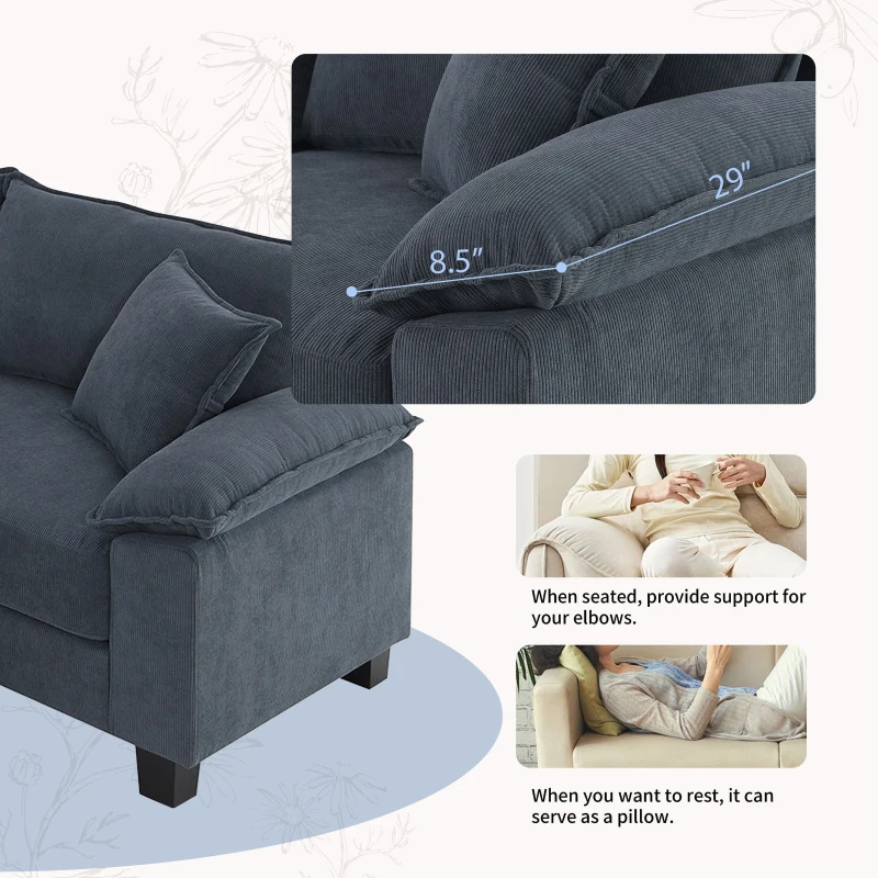 Wide Seat Corduroy Modular Sectional Sofa Bed, Couch Set with Armrest Pillow, 6 Seat Free Combination Sofa, 73" L x 65" W x 34" H, Gray
