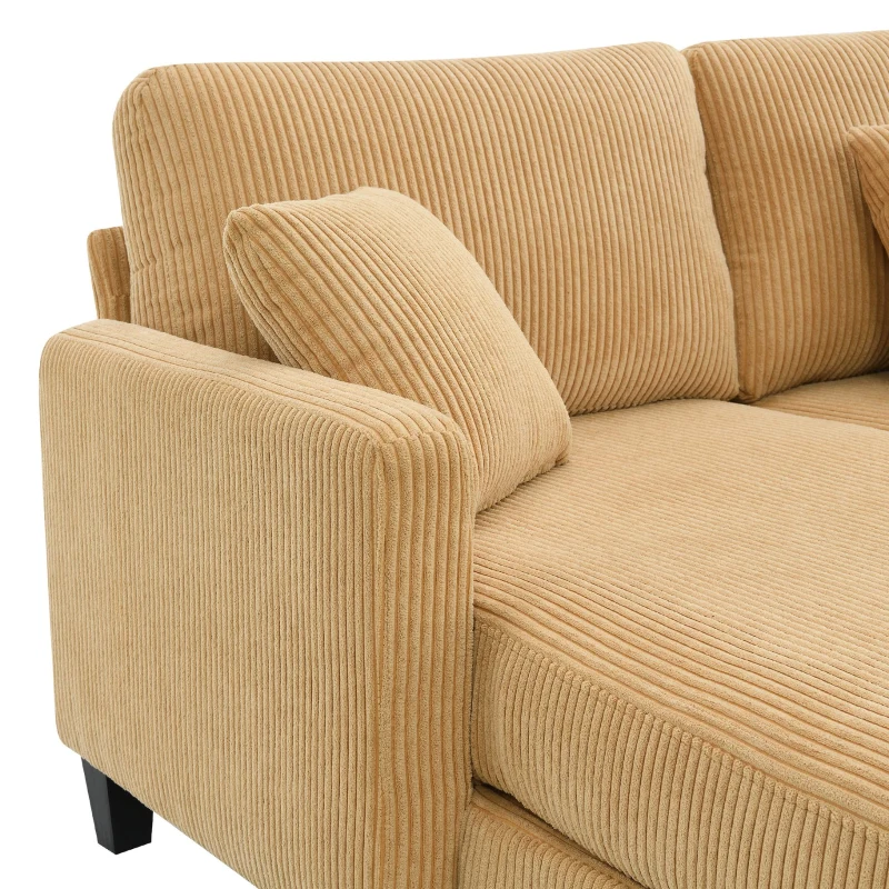 87" x 61" Modern L-Shaped Corduroy Sofa with Reversible Chaise, 4-Seat, Couch with Pillows for Living Room, 87″ L x 61″ W x 33″ H, Yellow