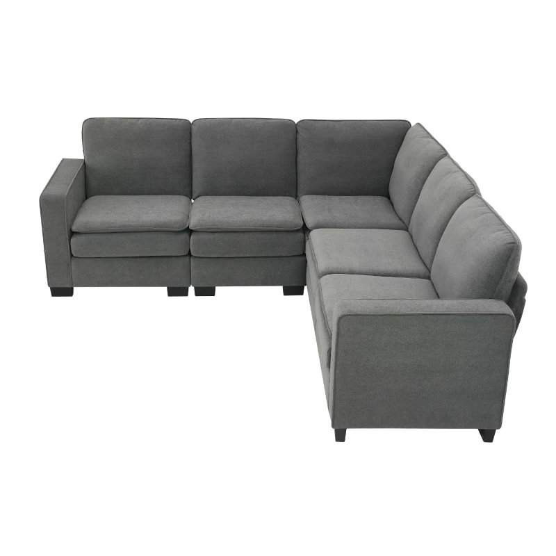 89" L-Shaped Upholstered Indoor Furniture with Double Cushions, 5-Seat Cloud Corner Couch for Living Room, 89″ L x 89″ W x 34″ H, Gray