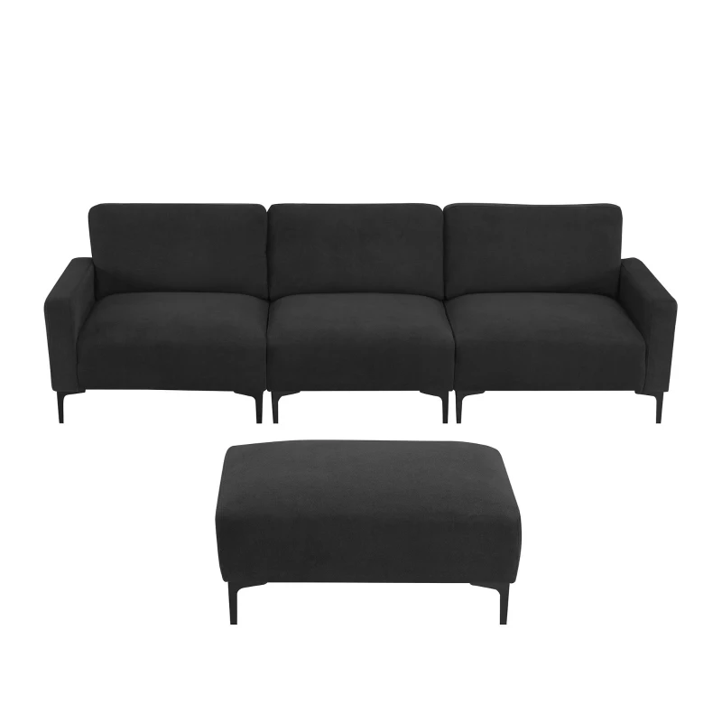 103.5" Modern L-Shaped 4-Seat Velvet Fabric Sectional Sofa Set with Convertible Ottoman, Freely Combinable for Living Room, Black