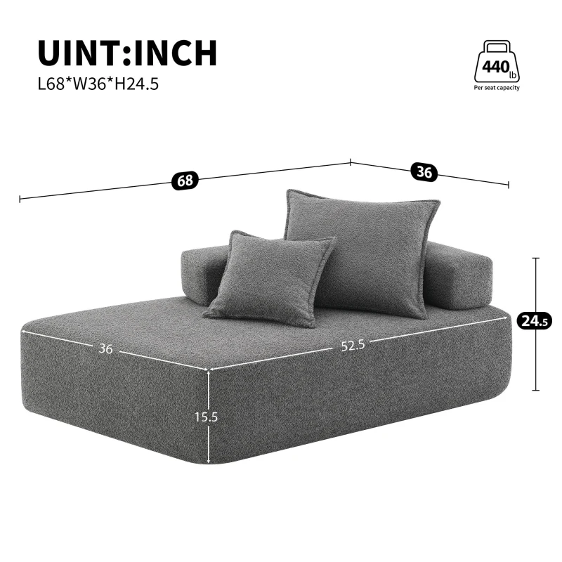 Luxury Boucle Convertible Sleeper Couch, Oversized Modular U Shaped Sectional Sofa, for Living Room, 68" L x 36" W x 24.5" H, Gray