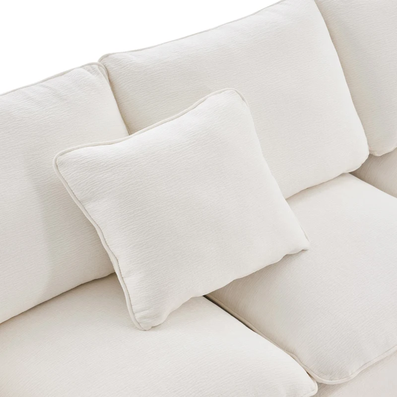 110" Modern U Shape Modular Sofa with 2 Pillows, 6 Seat Chenille Sectional Couch Set, Freely Combinable, 110″ L x 57″ W x 37″ H, White