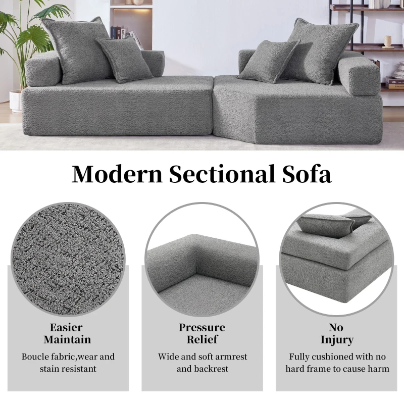 Oversized Modular Sectional Sofa with 2-Piece Free Combination, Spacious Sofa Bed for Living Room, 103.5" L x 47.5" W x 24.5" H, Gray