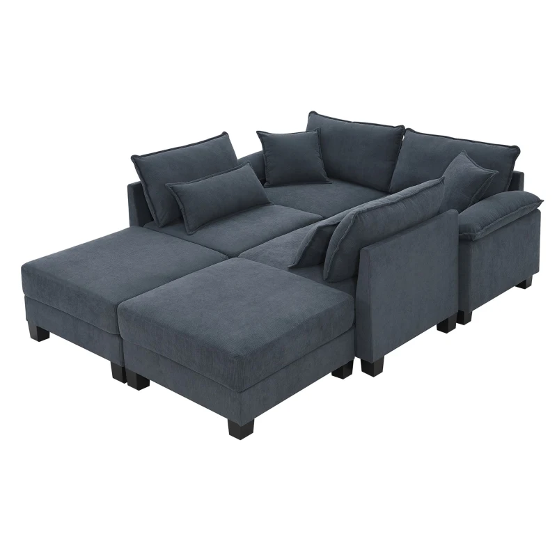 Wide Seat Corduroy Modular Sectional Sofa Bed, Couch Set with Armrest Pillow, 6 Seat Free Combination Sofa, 73" L x 65" W x 34" H, Gray