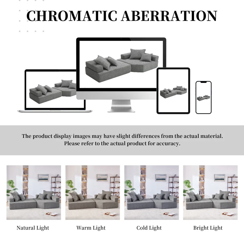 Oversized Modular Sectional Sofa with 2-Piece Free Combination, Spacious Sofa Bed for Living Room, 103.5" L x 47.5" W x 24.5" H, Gray