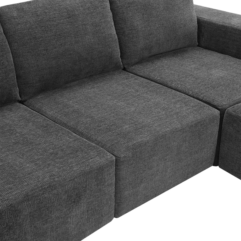 110" x 72" Luxury Chenille Upholstered Floor Couch Set with Foam-Filled, U Shaped Sofa for Living Room, Free Combination, Dark Gray