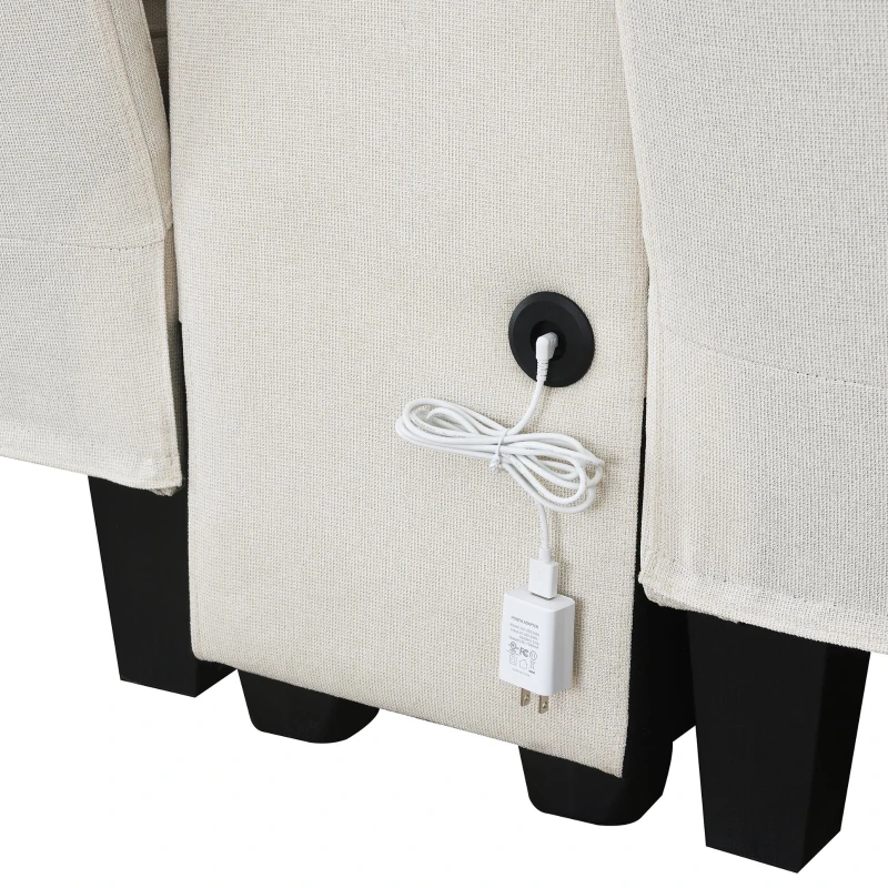 114.5" Modern Linen Fabric Upholstered Sofa with Console, 2 Cupholders, USB Ports, 4 Pillows, 4-Seat, 114.5″ L x 33″ W x 35″ H, Beige