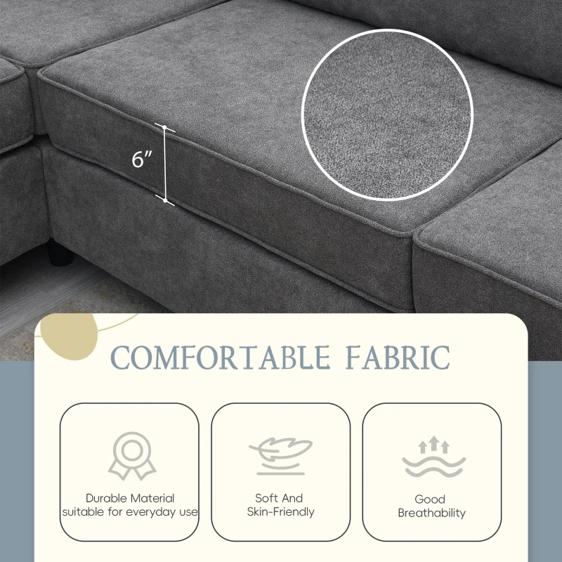 91" x 91" Modern Upholstered Living Room Sectional Sofa, L Shape Couch with 3 Pillows, Easy Assembly, 91″ L x 91″ W x 33.5″ H, Gray