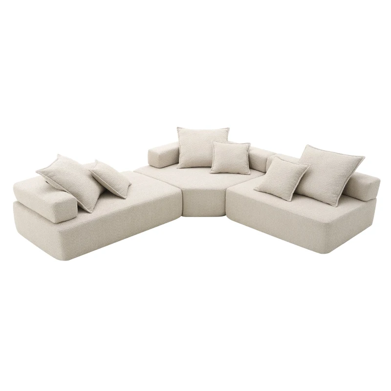 Oversized Modular L Shaped Sectional Sofa with 3-Piece Free Combination, Convertible Couch for Living Room, 103.5" L x 95.5" W x 24.5" H, Beige