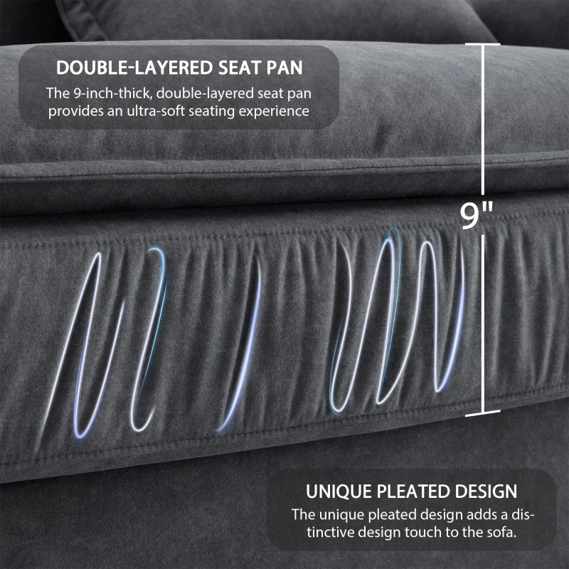 Oversized Luxury Sectional Sofa with Bentwood Armrests, Double Cushions, Ottoman, 4-Seat, L Shape Couch for Living Room, Dark Grey