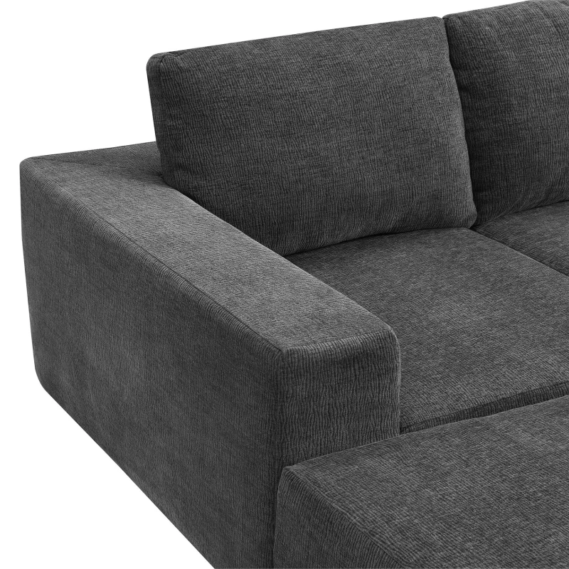 110" x 72" Luxury Chenille Upholstered Floor Couch Set with Foam-Filled, U Shaped Sofa for Living Room, Free Combination, Dark Gray