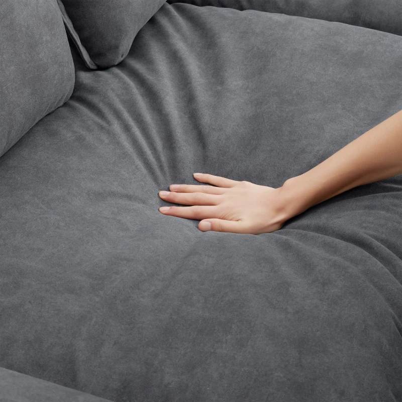 Oversized Luxury Sectional Sofa with Bentwood Armrests, Double Cushions, Ottoman, 4-Seat, L Shape Couch for Living Room, Dark Grey